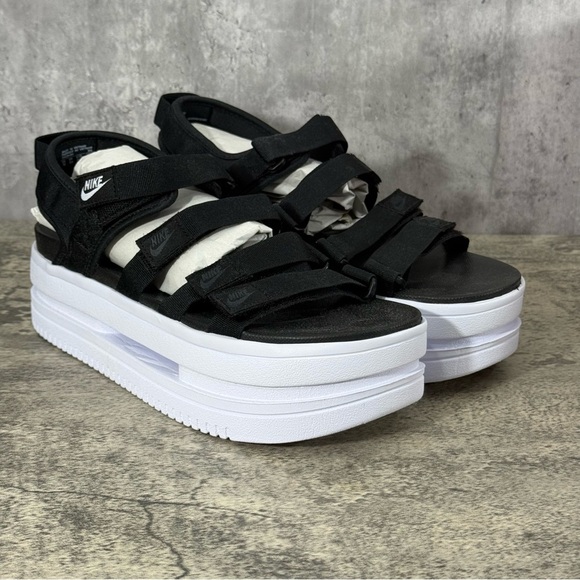 NEW Nike Icon Classic Platform Sandals Women 12 Black/White - Picture 7 of 11